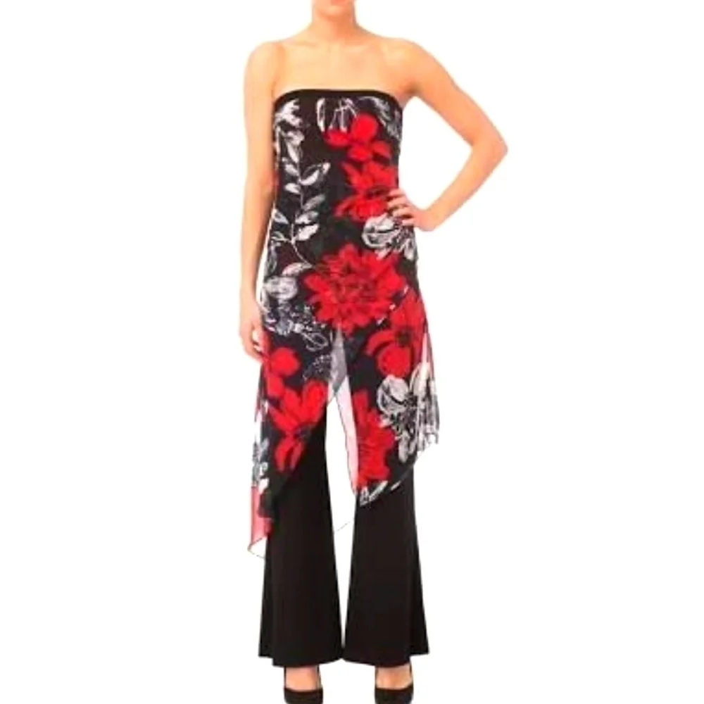 Nwt Joseph Ribkoff Floral Jumpsuit, Color Black, Red, Gris, Size 18
